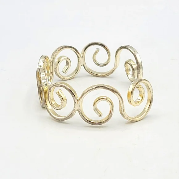 Best Silver tone Scroll Coil Curl Curlicue Whorl Spiral Cuff Bangle Bracelet Vtg - Picture 2 of 6